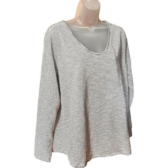 Loft Vintage Soft Black/Metallic Gold Stripe Long Sleeve Scoop Neck Top Sz XXL - Picture 7 of 9